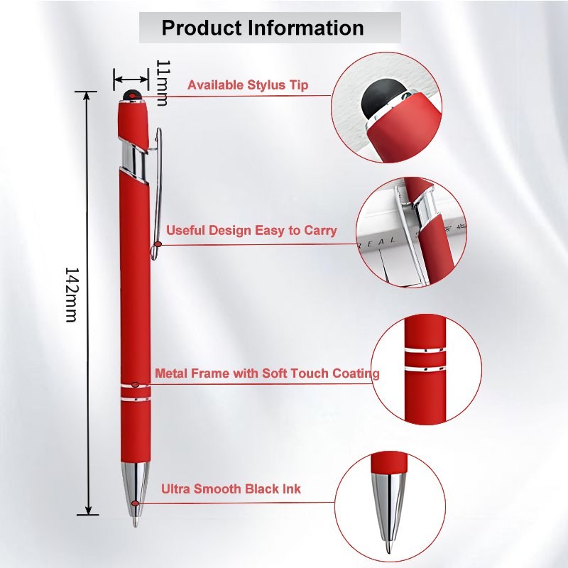 Business Gifts Soft Rubber Metal Promotional Ball Point Aluminum Touch Stylus Custom Logo Ballpoint Pens for Stationary