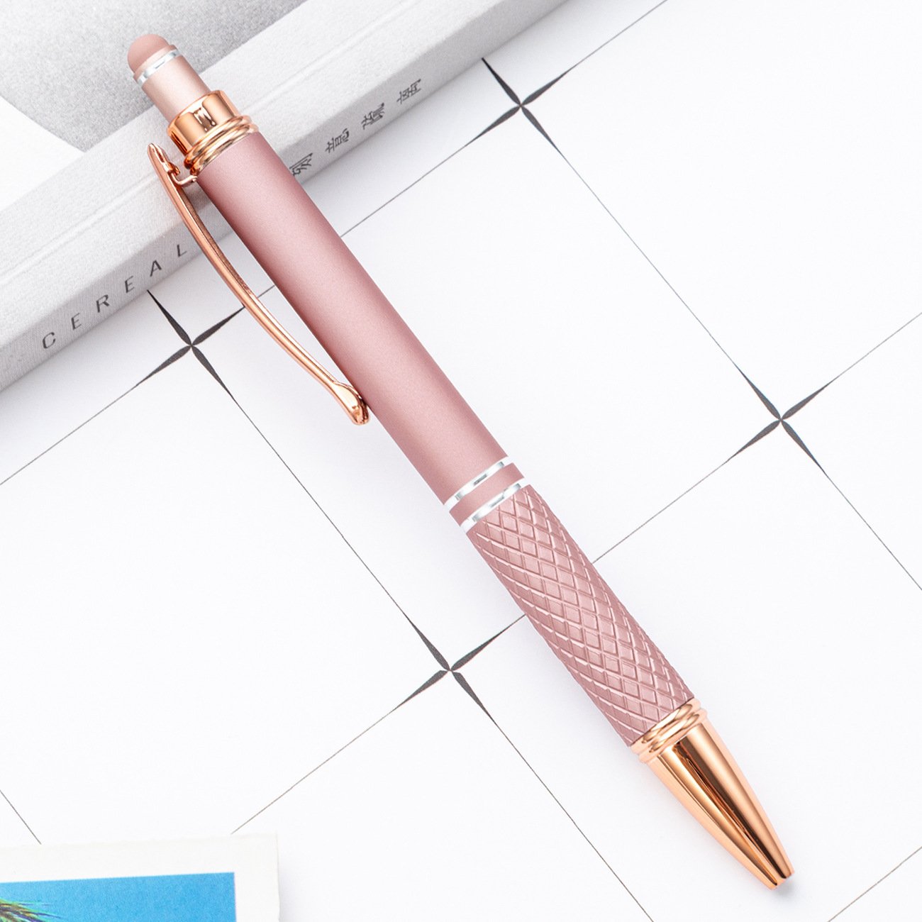 Press the adhesive spray touch screen logo pen student writing gift advertising pen multi-color press metal ballpoint pen