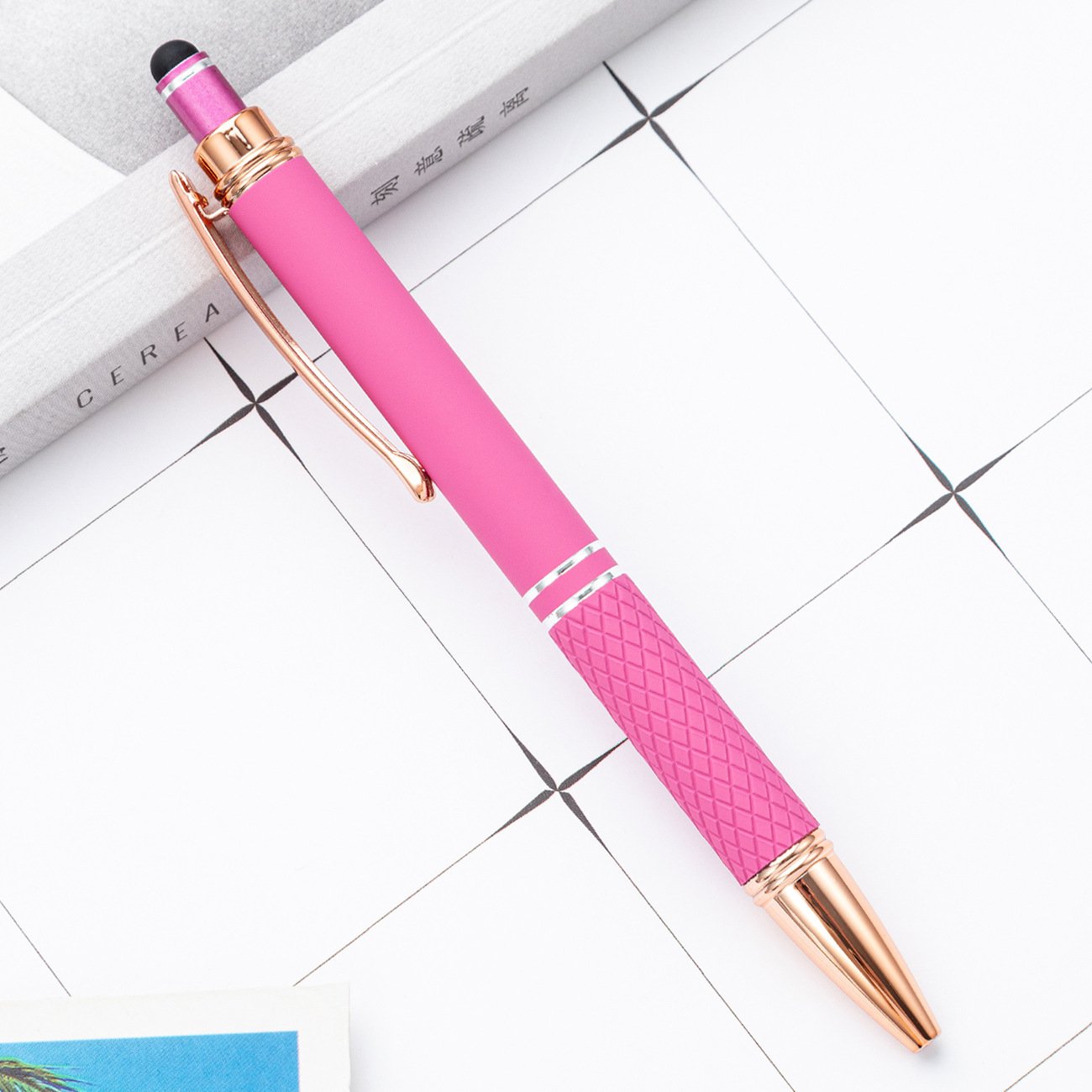 Press the adhesive spray touch screen logo pen student writing gift advertising pen multi-color press metal ballpoint pen