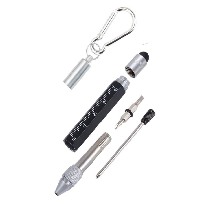 Factory Multifunctional Mini Pen Two-head Screwdriver Tech 6 in 1 Metal Handwriting Pen With Key Chain Metal Ball Pen