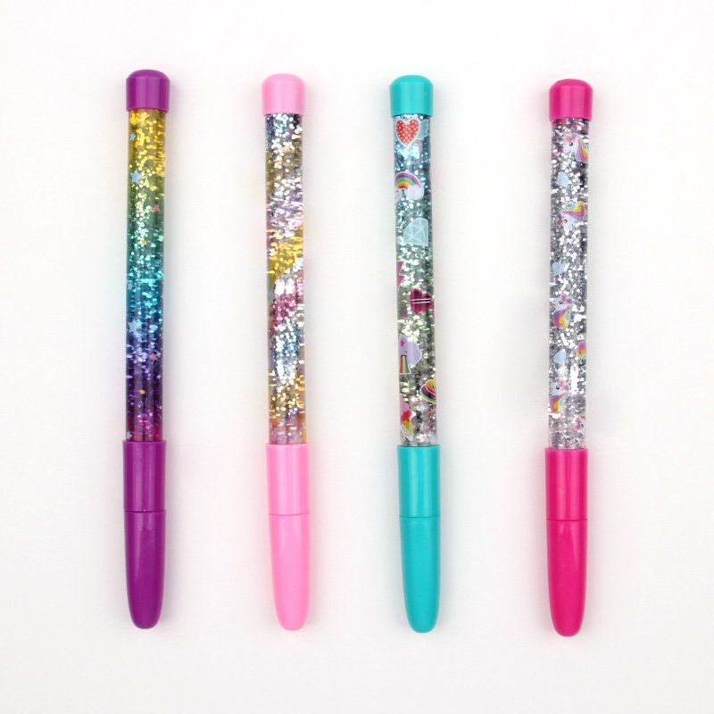 Interwell High Quality Custom Logo School Kids Ballpoint Pens Glittery Sparkly Fun Design Colorful Ballpoint Decorative Pen