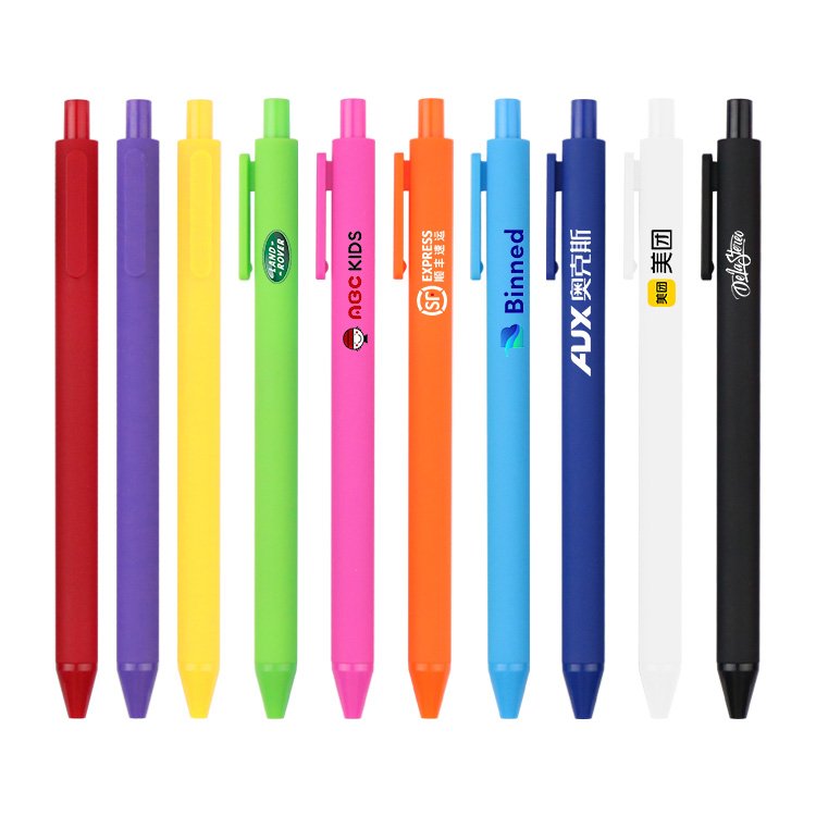 Promotion Customised 1.0mm Soft Feeling Rubber Painting Plastic Ballpoint Pens Made in China with Custom Logo Printing for Gift