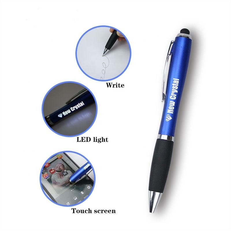 Custom Brand Promotional Led Light Up Laser Logo Ballpoint Pen Soft Touch Stylus Pens with Light