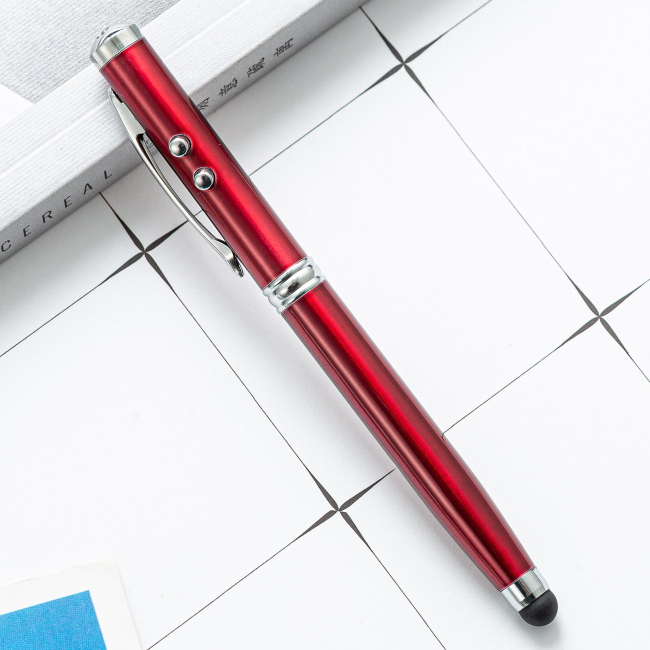 Multicolour multifunctional pen with light led tip and stylus ballpoint pen for Custom pen stationery