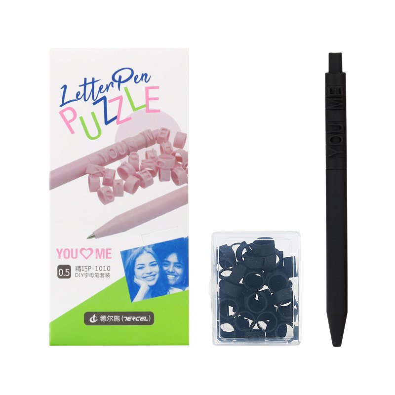 Creative macaron office school letter puzzle ballpoint pens lot stationery supplies 0.5mm ball black ink-DIY pen body