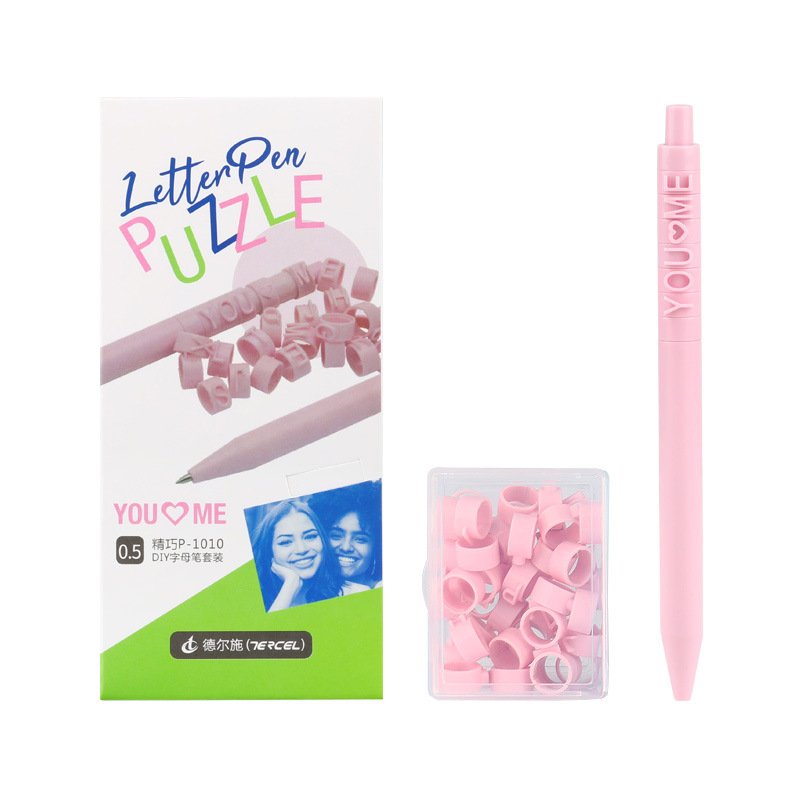 Creative macaron office school letter puzzle ballpoint pens lot stationery supplies 0.5mm ball black ink-DIY pen body