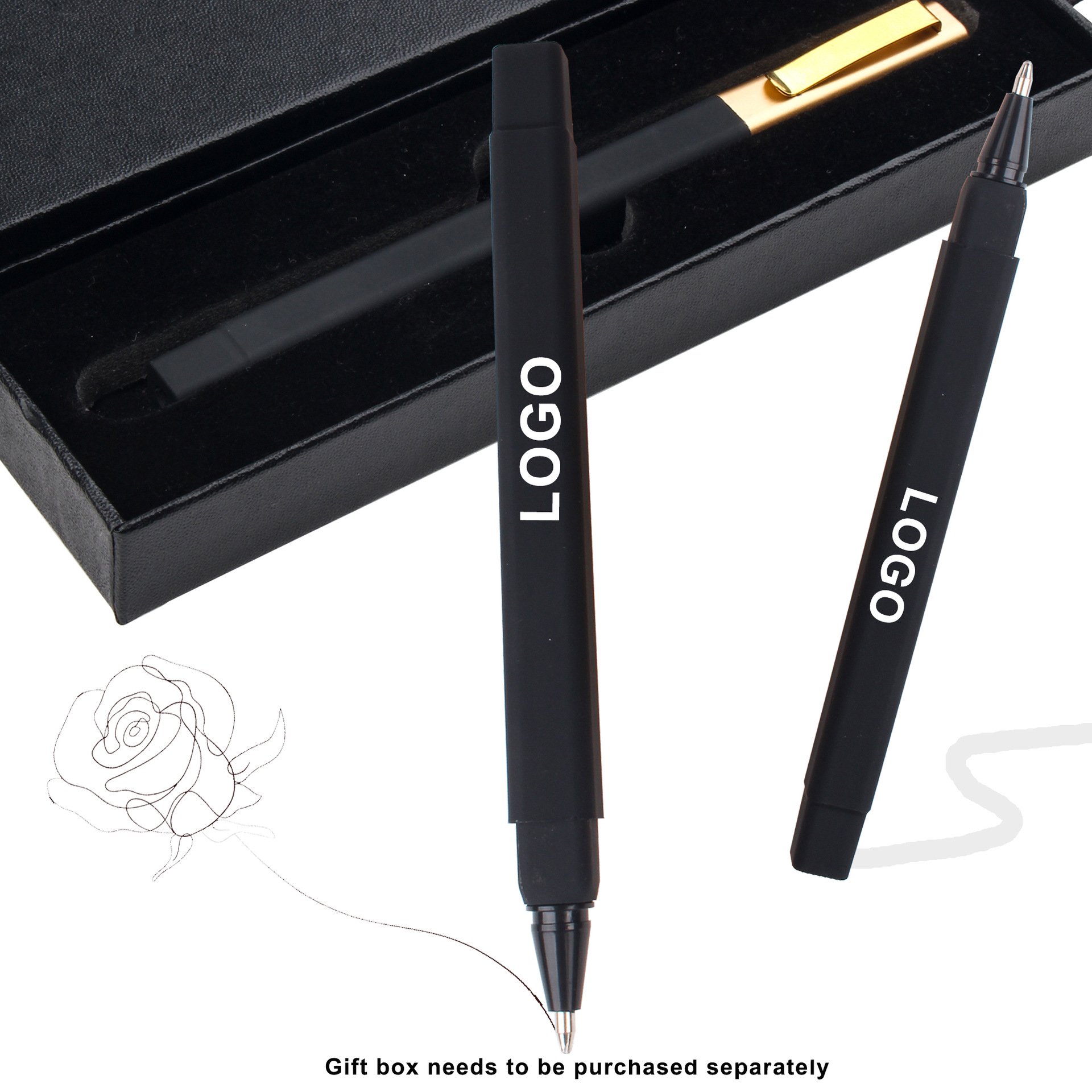 Wholesale Bulk Plastic Black Rubber Hotel Promotional Custom Writing Square Barrel Ballpoint Pen With Logo