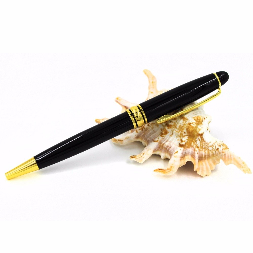 Bright chrome Metal pens Golden and black color promotional heavy metal ball pens with logo on barrel for promotional items