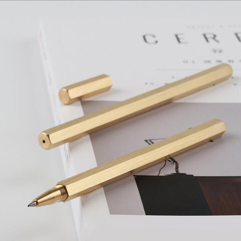 Creative Xmas Gift Handmade Copper Hexagonal Pens metal Galvanized 100% pure solid brass hexagon gel pen