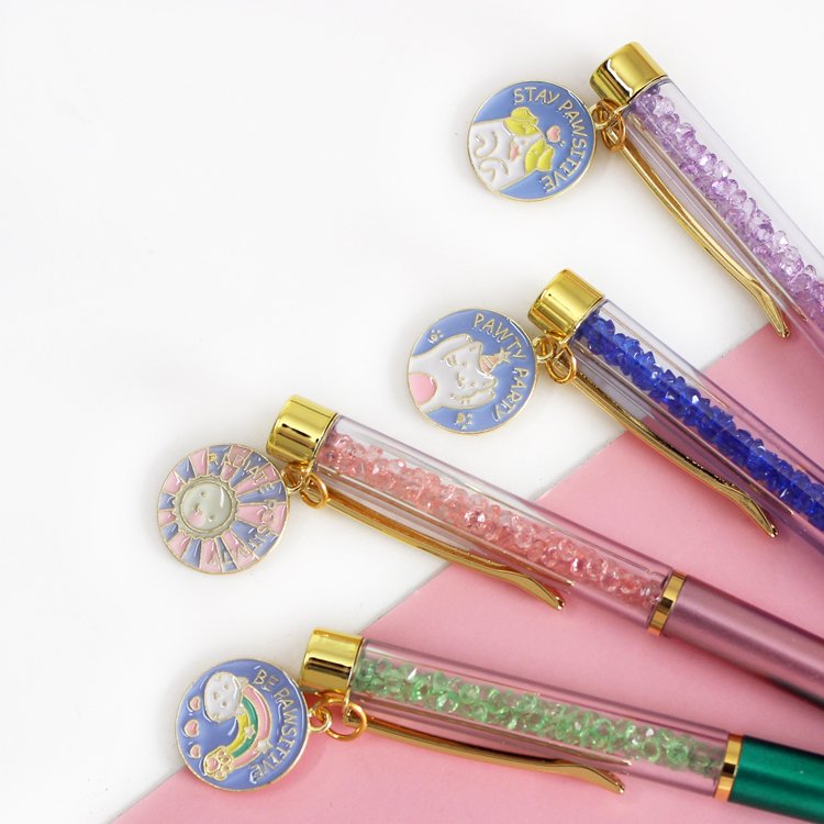 O&Q Manufacturer cartoon circle metal pendant Kawaii twist ballpoint pen 0.7mm bule and black ECO plastic