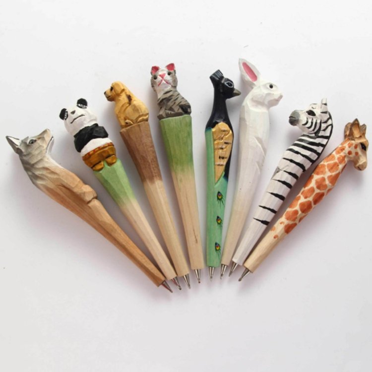 Chinese Elements Painted Hand-carved Wooden Carve animal Pen Christmas Gift