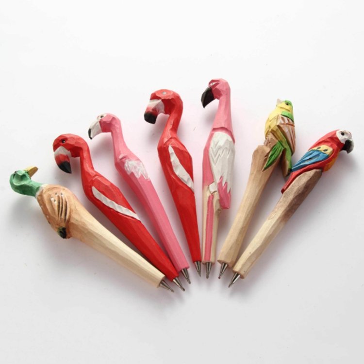 Chinese Elements Painted Hand-carved Wooden Carve animal Pen Christmas Gift