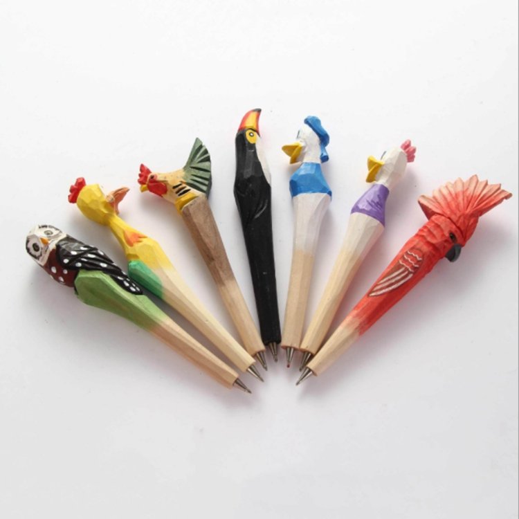 Chinese Elements Painted Hand-carved Wooden Carve animal Pen Christmas Gift