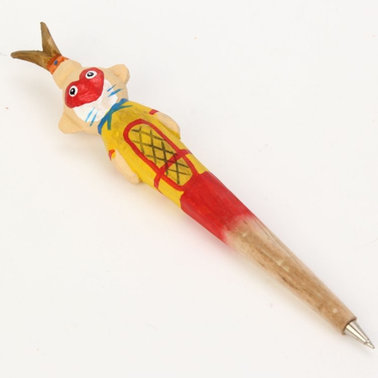 Chinese Elements Painted Hand-carved Wooden Carve animal Pen Christmas Gift