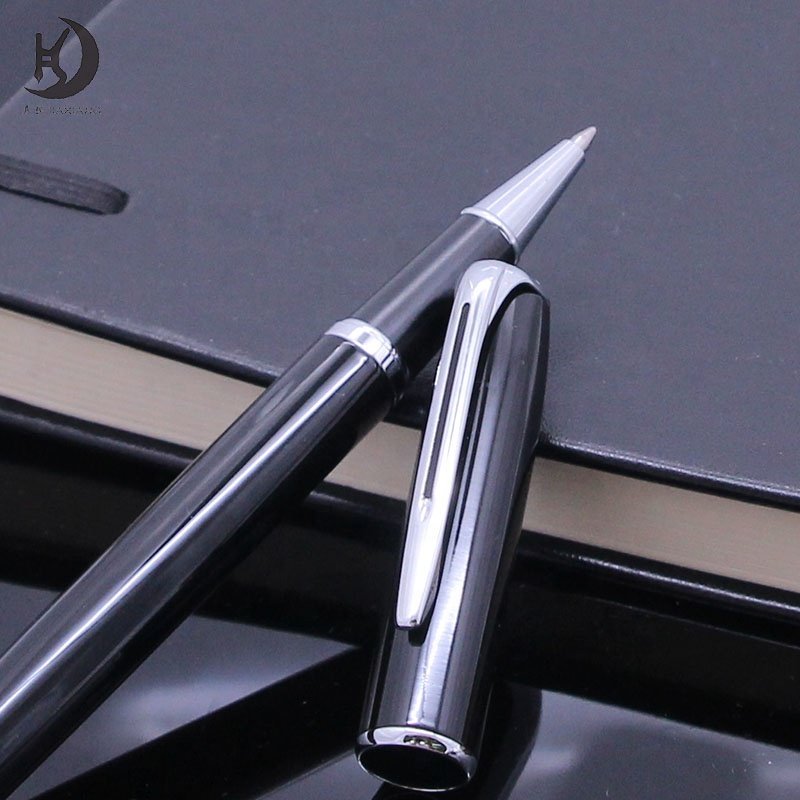 Luxury promotional executive black metal ball pen custom logo blank ring part ballpoint pen gift set