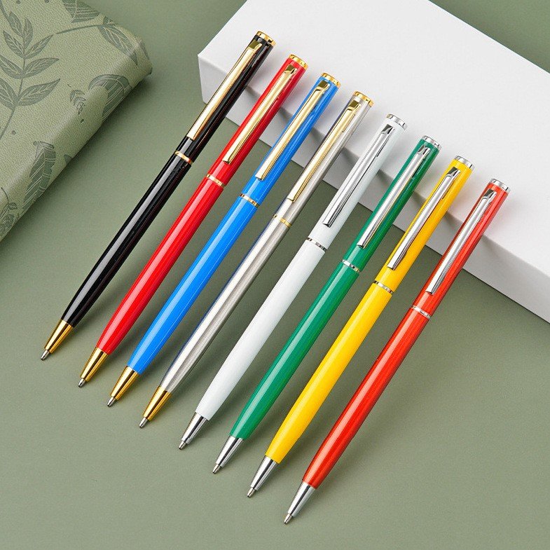 Classic Custom Logo Slim Twist Metal Pen Laser Engraved Logo Metal Ballpoint Pen for promotion
