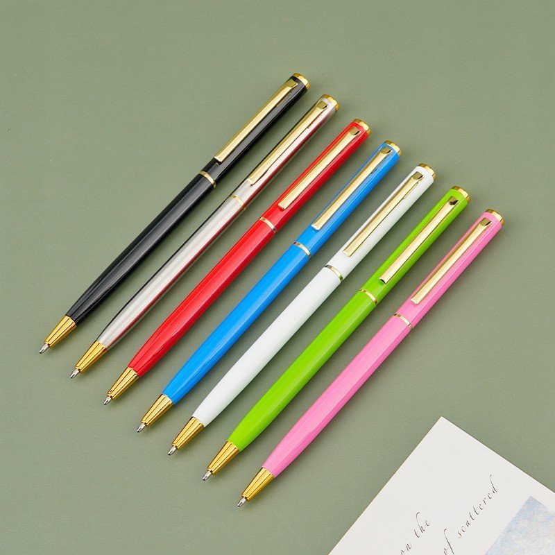 Classic Custom Logo Slim Twist Metal Pen Laser Engraved Logo Metal Ballpoint Pen for promotion
