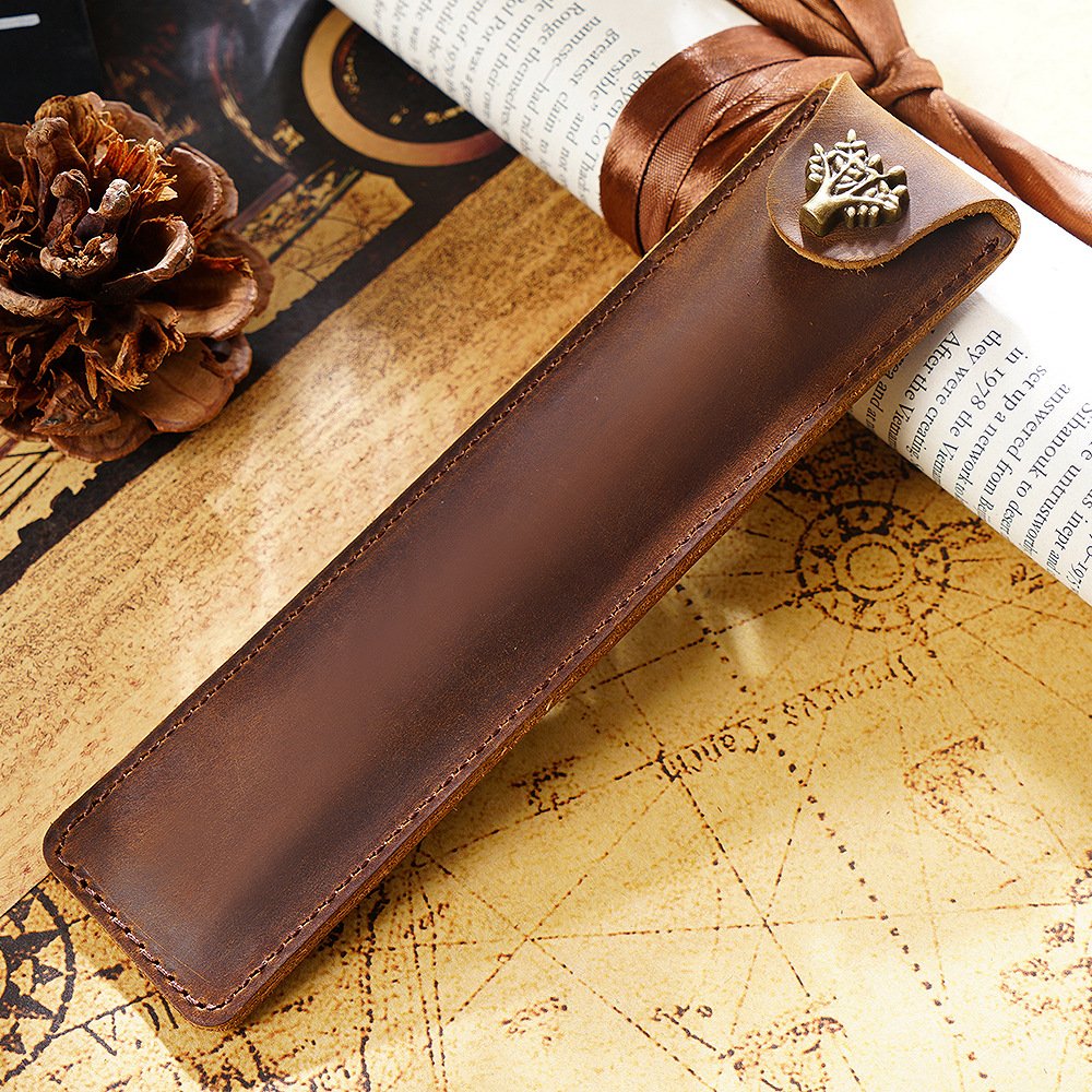 Leather Single Pen Case Pencil Pouch Holder for One Fountain Ballpoint Rollerball Pen and Pencil