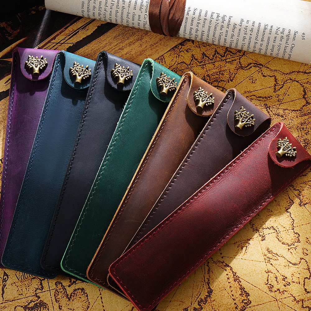 Leather Single Pen Case Pencil Pouch Holder for One Fountain Ballpoint Rollerball Pen and Pencil