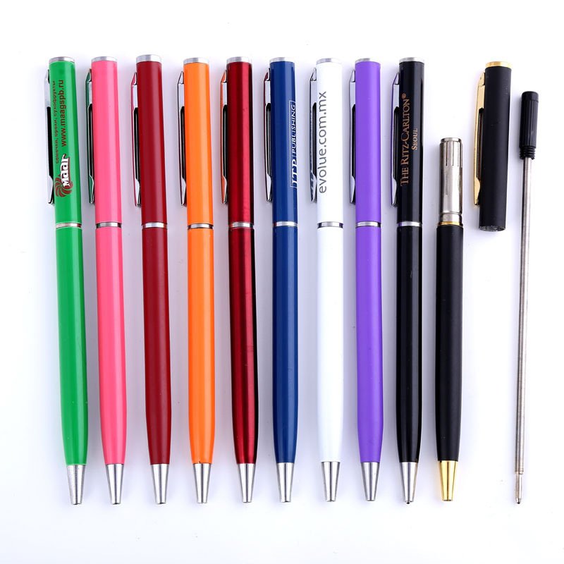 custom slim metal promotional ballpoint pen with custom logo for engraving logo printed pens for hotels as festival gift