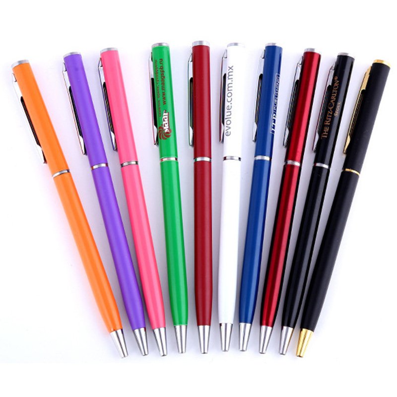 custom slim metal promotional ballpoint pen with custom logo for engraving logo printed pens for hotels as festival gift
