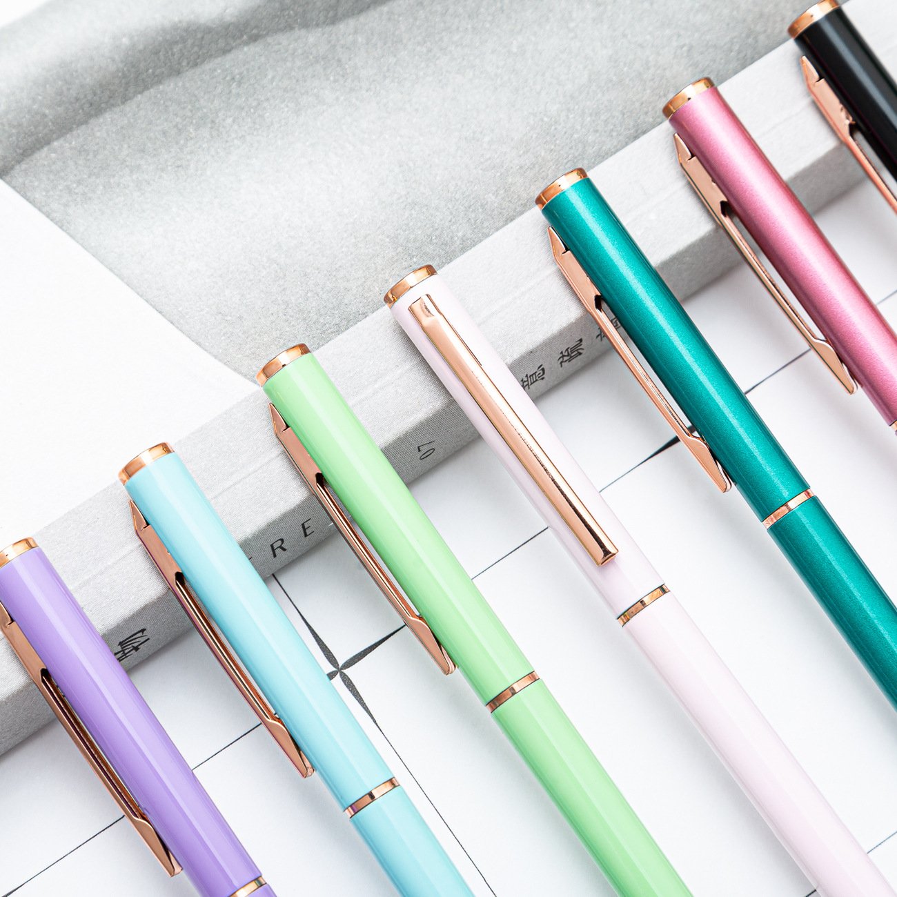 Wholesale business flat head candy color Solid color Metal ballpoint pen signature pen for metal pens with custom logo