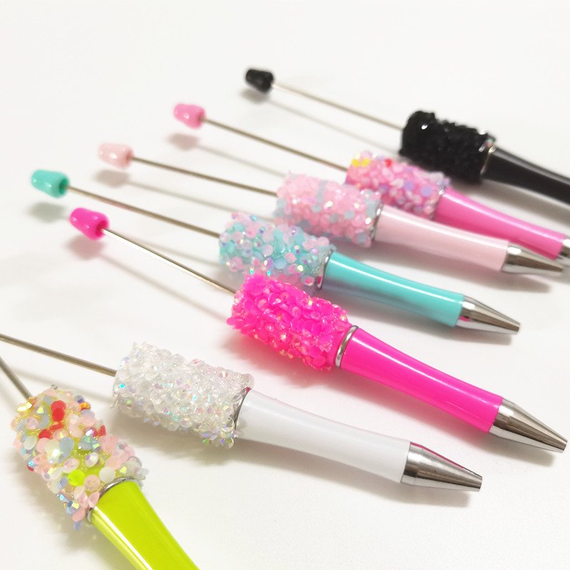 Diamond Bling Ballpoint DIY Pens Manufacturers Ball Point Pens Add A Top Pink Glitter Beaded Plastic Beadable Pens