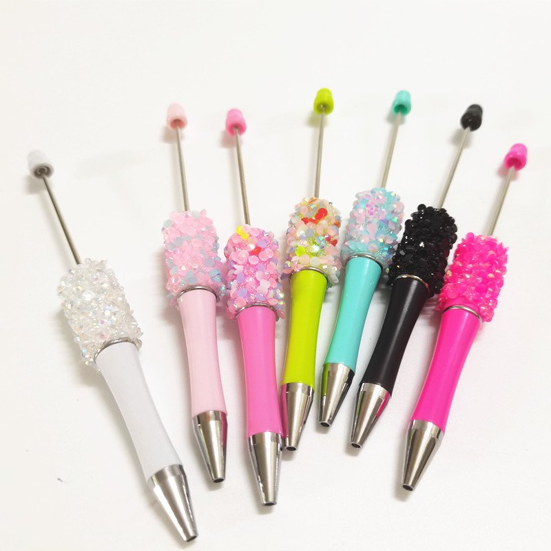 Diamond Bling Ballpoint DIY Pens Manufacturers Ball Point Pens Add A Top Pink Glitter Beaded Plastic Beadable Pens