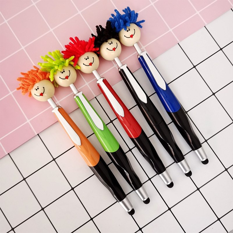 New Cute Cartoon Smile face Cleaning Topper Mop Head Cute Ballpoint Pen with Logo
