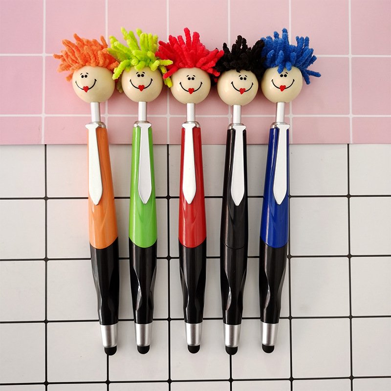 New Cute Cartoon Smile face Cleaning Topper Mop Head Cute Ballpoint Pen with Logo