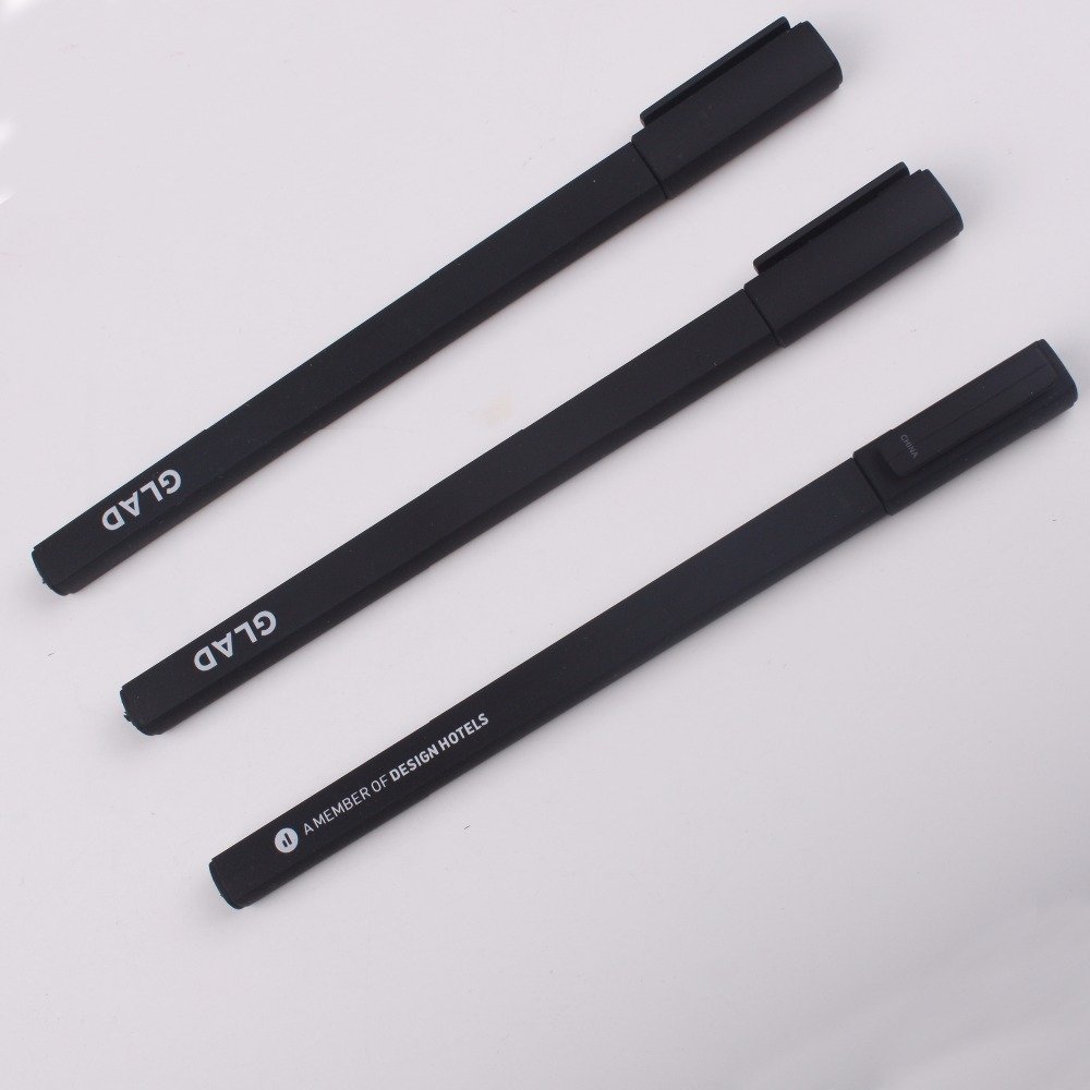 Wholesale Custom Logo Square Ballpoint Pen Promotional Rubber Plastic Pen with Cap