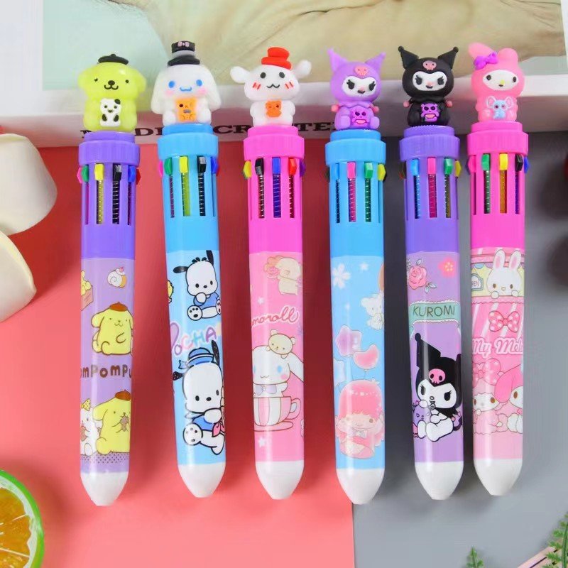 10 Multicolored Pens Cute Cartoon Ballpoint Pen School Office Supply