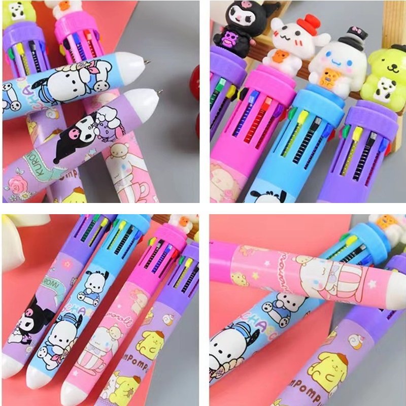 10 Multicolored Pens Cute Cartoon Ballpoint Pen School Office Supply