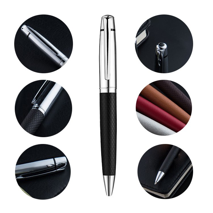 GemFully Stationery supplier Wholesale aesthetic leather ballpoint pens office business promotional metal pen