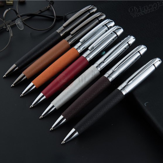 GemFully Stationery supplier Wholesale aesthetic leather ballpoint pens office business promotional metal pen