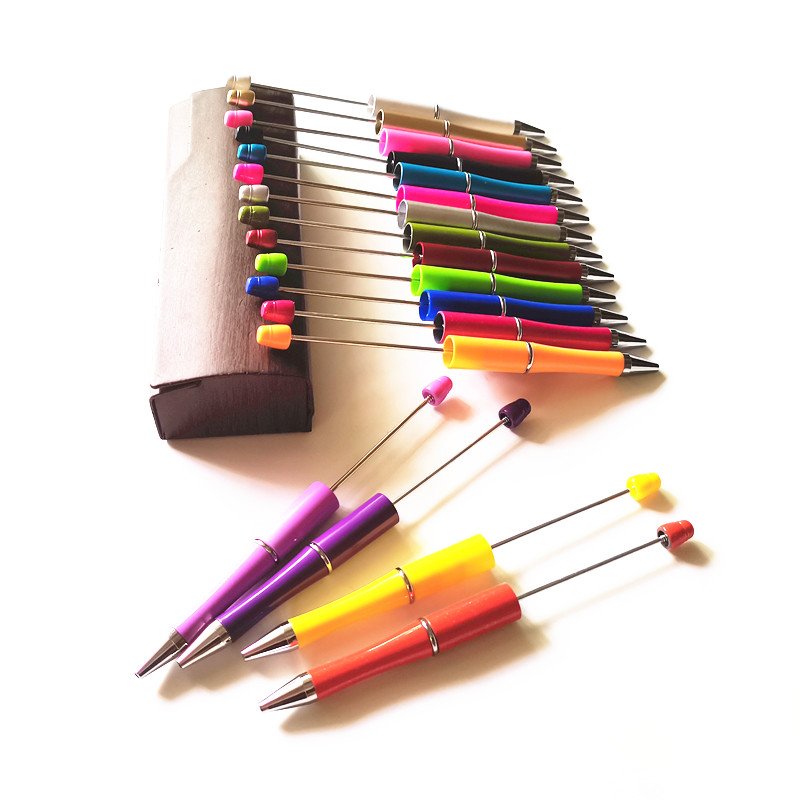 creative Personalized Ballpoint DIY Pens Manufacturers Ball Point Pens Pink Glitter Beaded Plastic Beadable Pens
