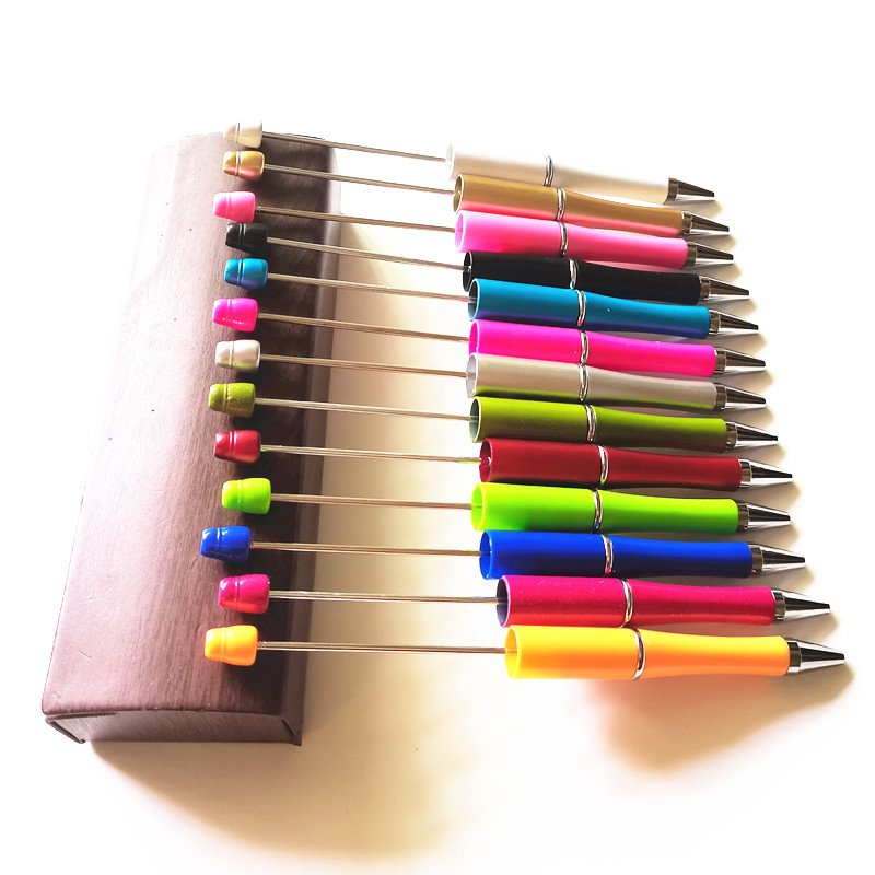 creative Personalized Ballpoint DIY Pens Manufacturers Ball Point Pens Pink Glitter Beaded Plastic Beadable Pens