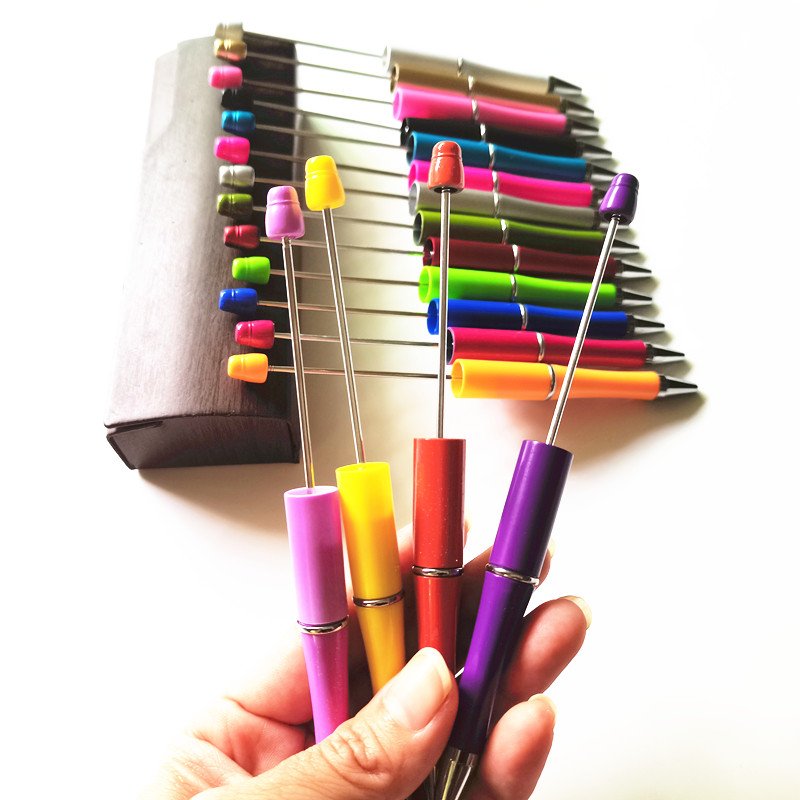 creative Personalized Ballpoint DIY Pens Manufacturers Ball Point Pens Pink Glitter Beaded Plastic Beadable Pens