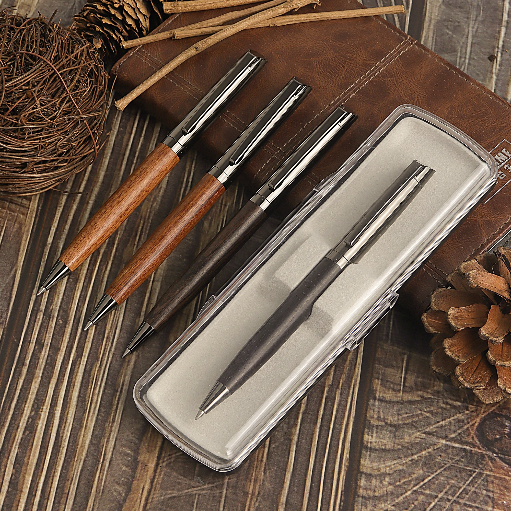 Elegant Ballpoint Pens with Twist Mechanism Natural Wooden Barrel Heavy Brass Copper Luxury Ball ballpoint pen