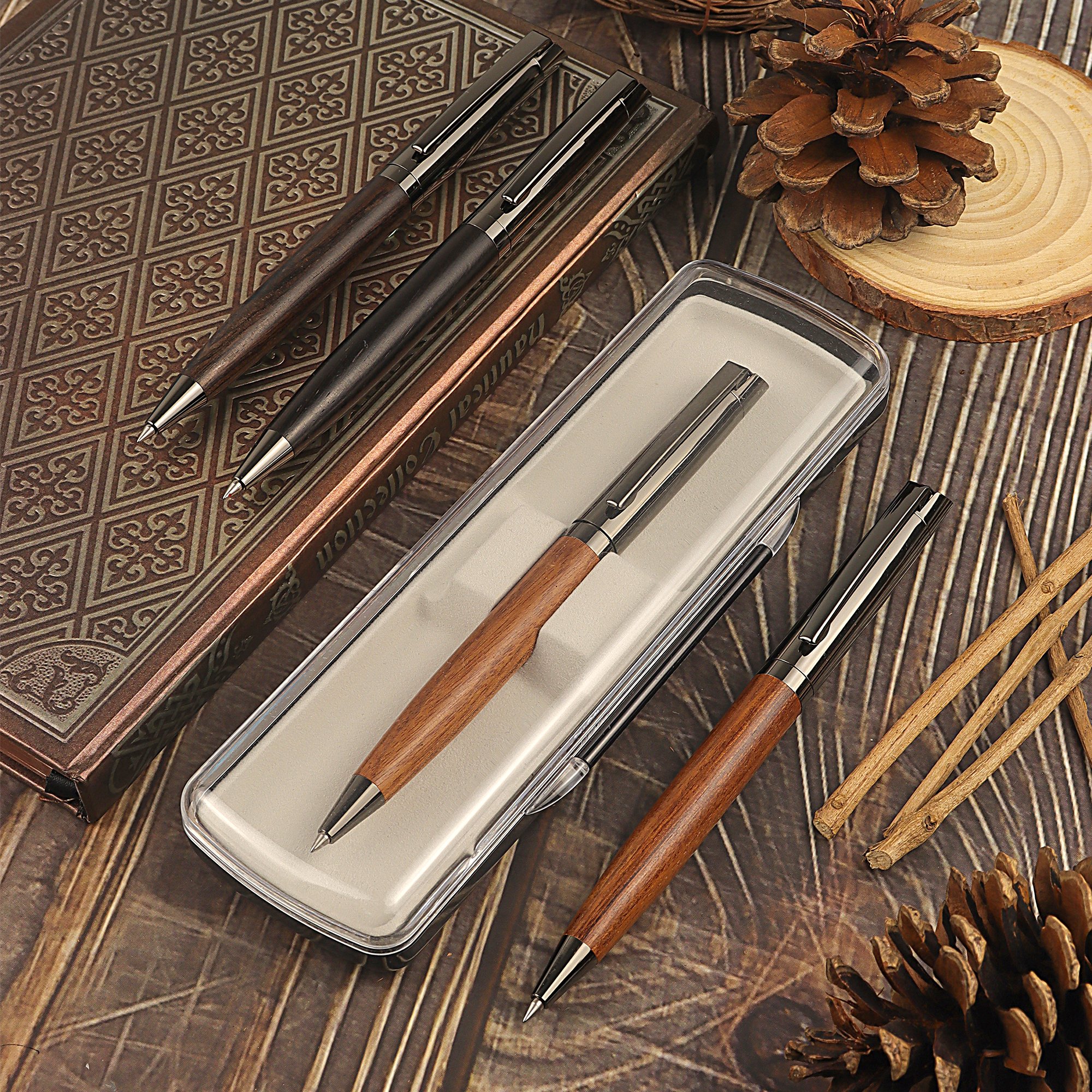 Elegant Ballpoint Pens with Twist Mechanism Natural Wooden Barrel Heavy Brass Copper Luxury Ball ballpoint pen