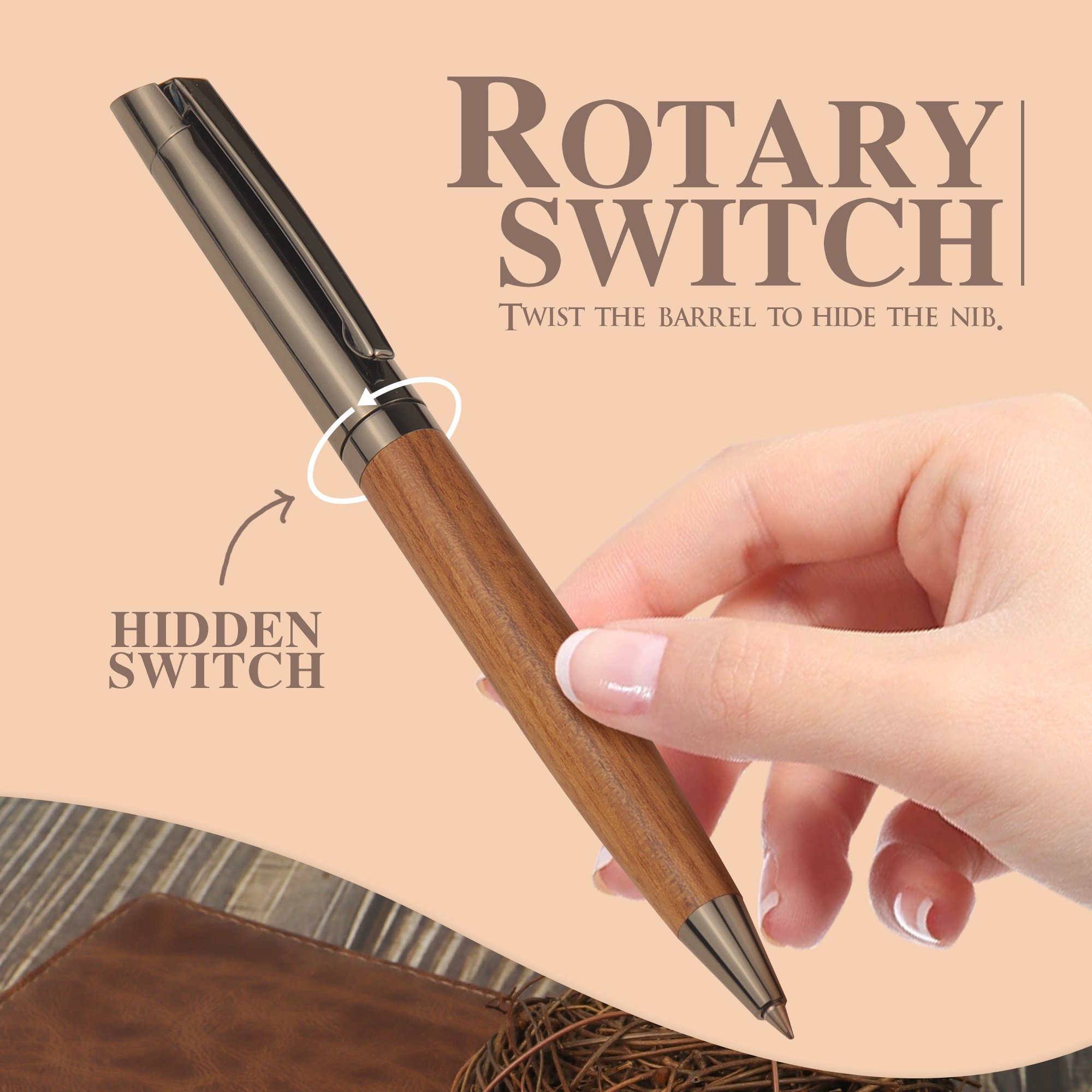 Elegant Ballpoint Pens with Twist Mechanism Natural Wooden Barrel Heavy Brass Copper Luxury Ball ballpoint pen