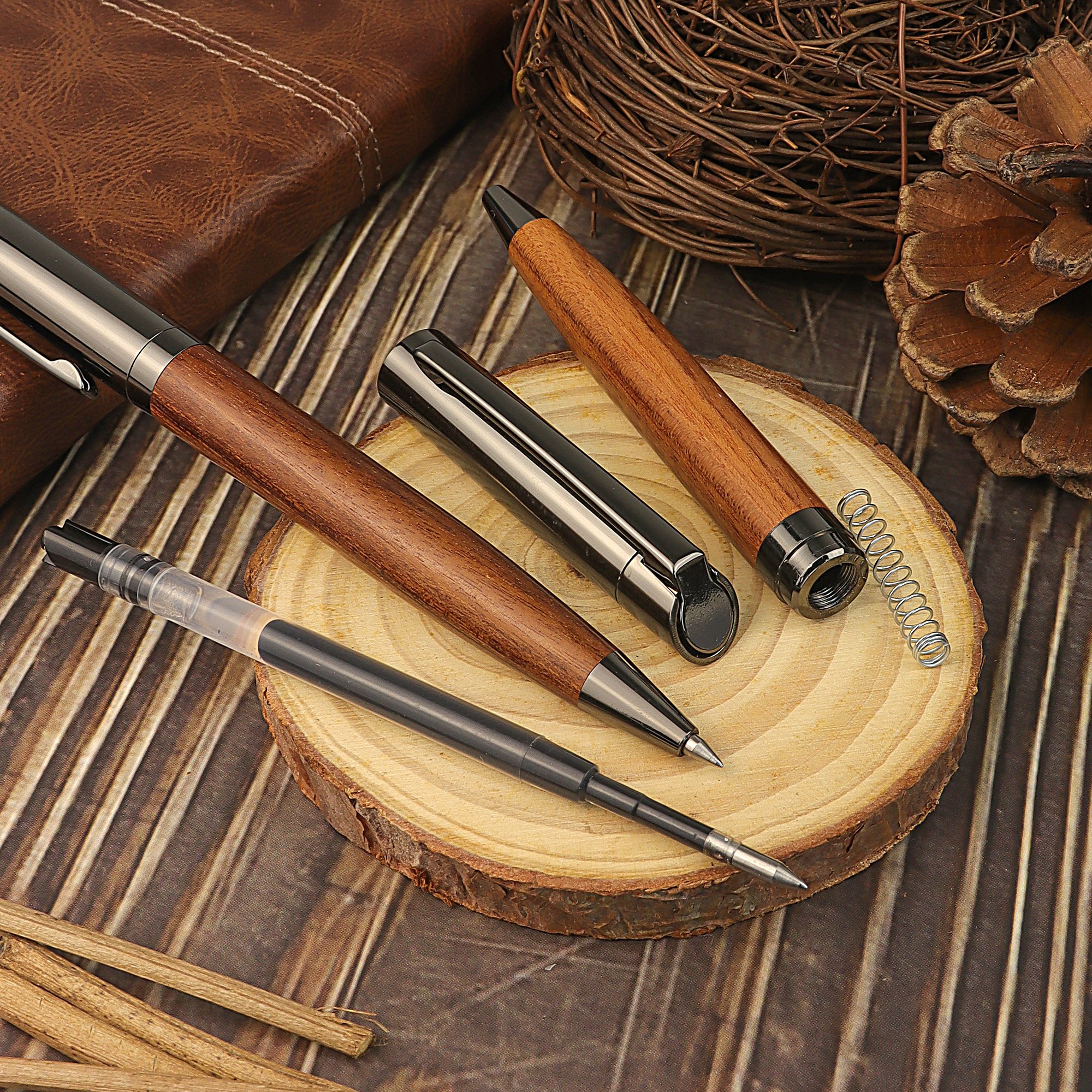 Elegant Ballpoint Pens with Twist Mechanism Natural Wooden Barrel Heavy Brass Copper Luxury Ball ballpoint pen