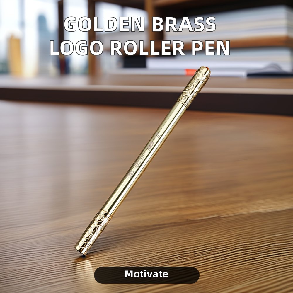 Business Gift Logo Plated Brass Golden Cudgel Roller Ball Pen 1.0mm Metal Writing Width
