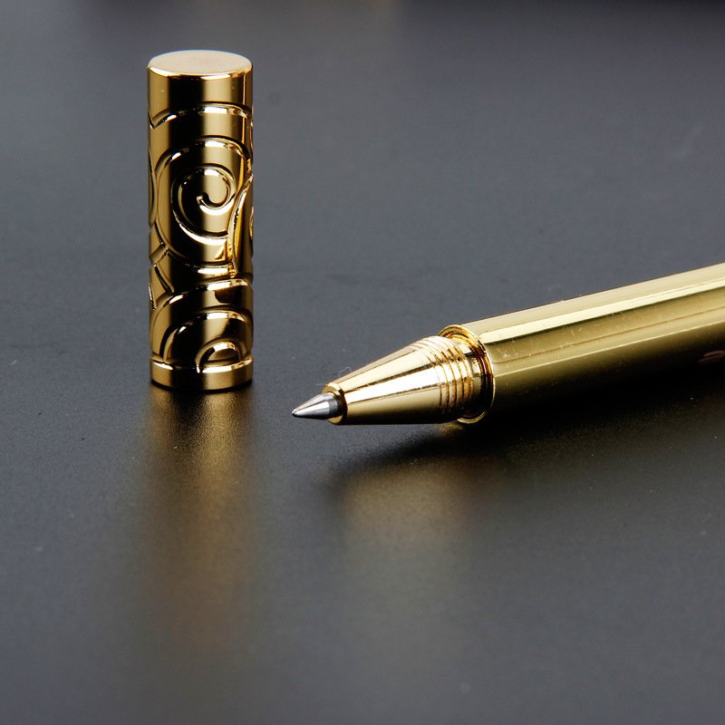 Business Gift Logo Plated Brass Golden Cudgel Roller Ball Pen 1.0mm Metal Writing Width