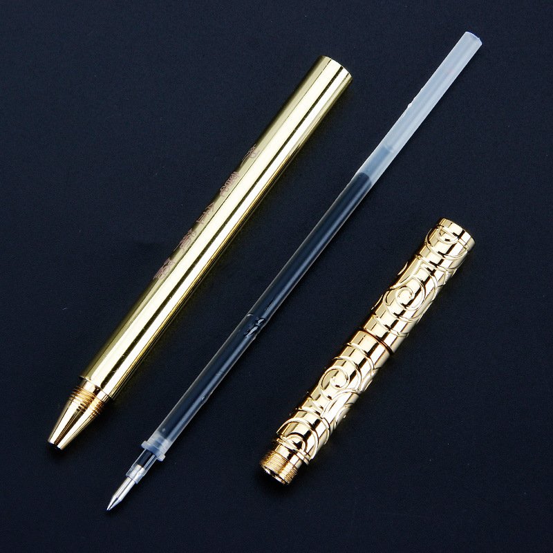 Business Gift Logo Plated Brass Golden Cudgel Roller Ball Pen 1.0mm Metal Writing Width