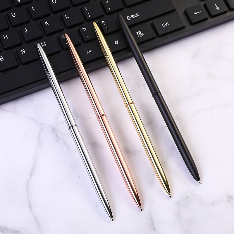 Metal lightweight pen rose gold plate glossy hotel table pen long slim ball pen with custom logo