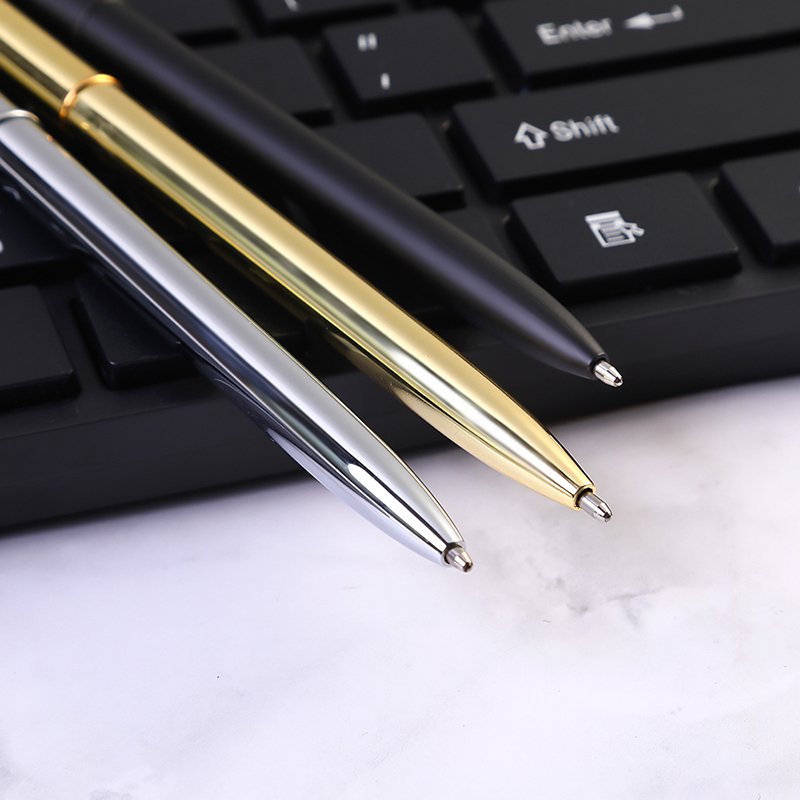 Metal lightweight pen rose gold plate glossy hotel table pen long slim ball pen with custom logo