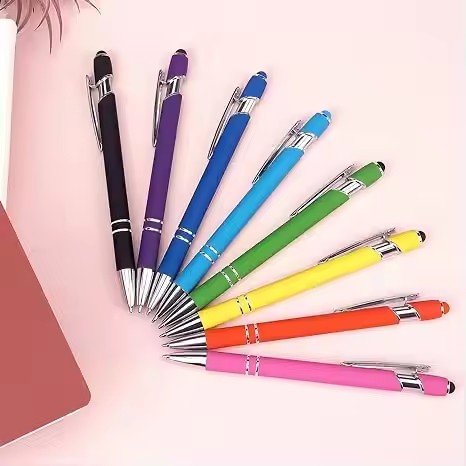 Promotional Custom 2 In 1 Capacitive Multi Function Metal Ball Pen Aluminum Screen Logo Engraved Stylus Pen Rose Gold Pen