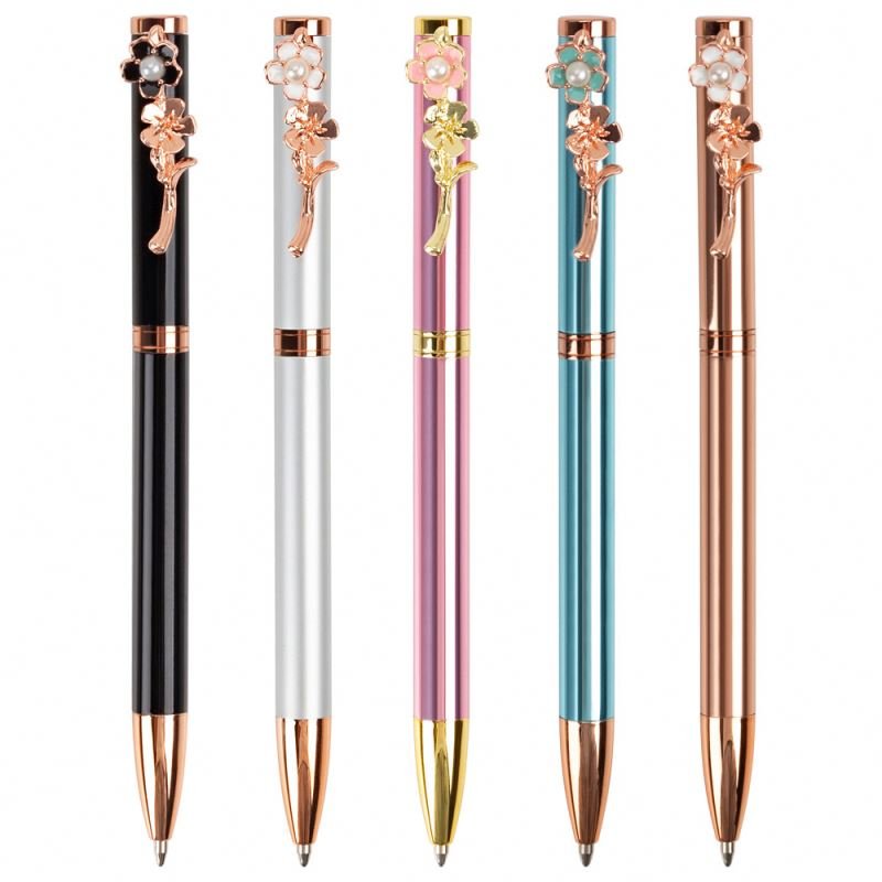 Pearl Peach Blossom Cute Girly Pink Petal Cherry 1.0mm Black Ink Ballpoint Pen Neutral Metal Clip for Advertising and Gifts