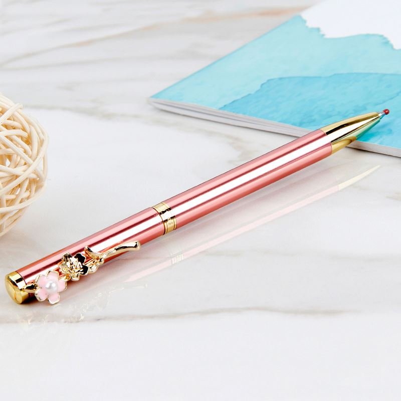 Pearl Peach Blossom Cute Girly Pink Petal Cherry 1.0mm Black Ink Ballpoint Pen Neutral Metal Clip for Advertising and Gifts